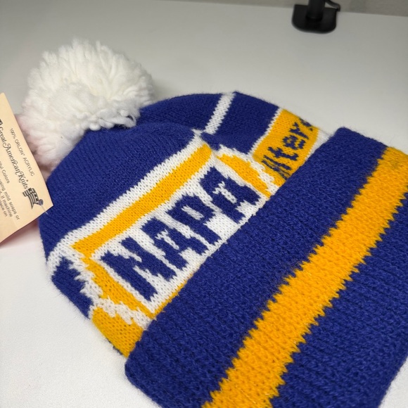 Vtg Deadstock 80’s 90’s NAPA Auto Parts Knit Winter Pom Beanie Hat Cap - Picture 4 of 5